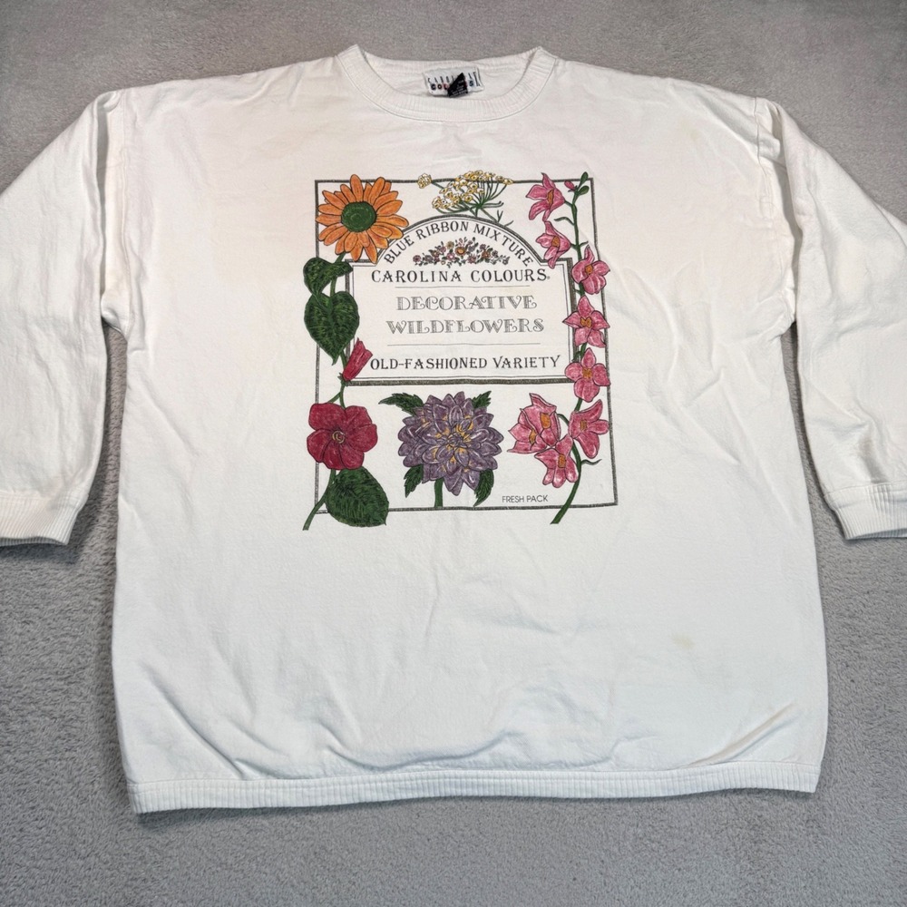 Vintage Carolina Colours Sweatshirt Womens 22/24 White Floral Made in USA 90s